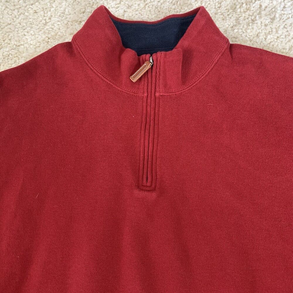 Lands' End Sweater Mens XXL Red Pullover 1/4 Zip Long Sleeves Knit 100% Cotton